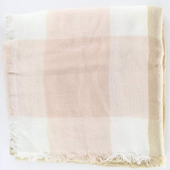 NWT Blush & Tan Check Tartan Blanket Scarf Wrap - Picture 3 of 3